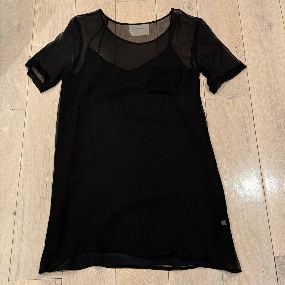 Sheer Layered Black Mini Dress size XS